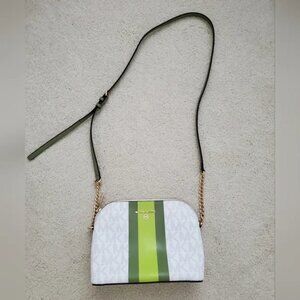 Michael Kors Bright Limeade Cindy Small Crossbody Bag w/ Center Stripe EUC